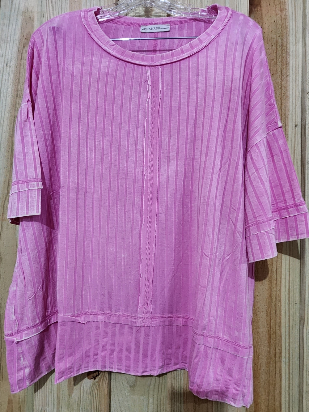 Zanana Candy Pink Pink Ribbed Short-Sleeve Top. NWT #RTW-8475A - Oversized!!!